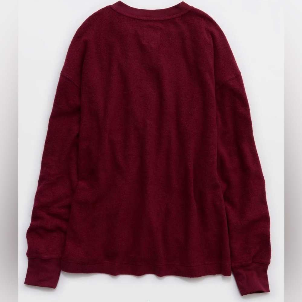 Aerie Sherpa Henley Sweatshirt - Deep Cherry - Size M- NWOT - Picture 2 of 5